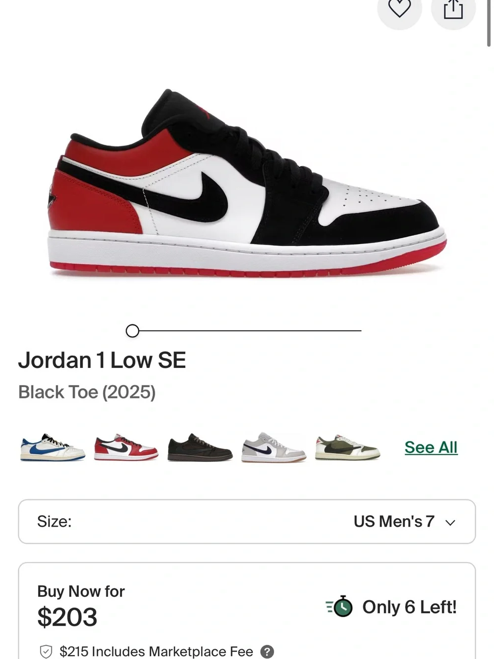 Jordan 1 Low SE Black White Red Kids Shoes
